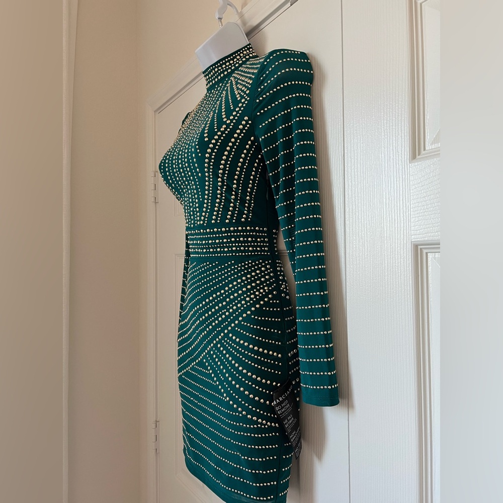 *NWT* Marciano Teal and Gold Studded Long Sleeve Dress SOLD OUT Color - Picture 5 of 11
